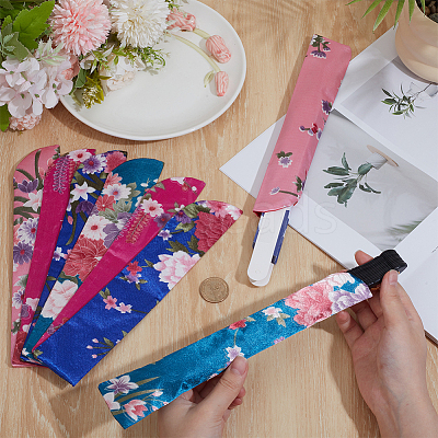 8Pcs 4 Styles Silk Cloth Floral Print Chinese Folding Fan Storage Bags ABAG-CY0001-06-1