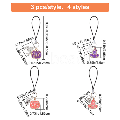 12Pcs 4 Style Alloy Enamel Charm Mobile Straps HJEW-AB00198-1