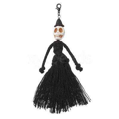 Halloween Cotton Threads Tassel & Synthetic Turquoise Skull Pendant Decorations HJEW-JM03757-01-1