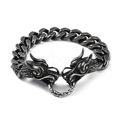 304 Stainless Steel Dragon Head Design Cuban Link Chains Bracelets for Men & Women BJEW-D031-19B-1