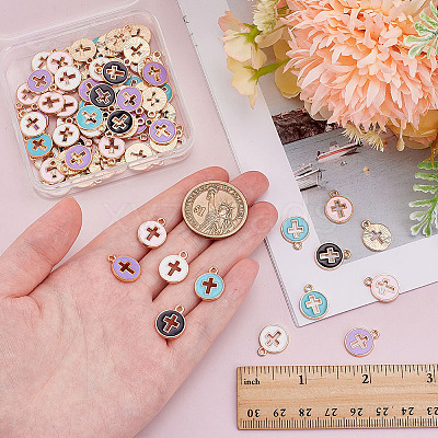 80Pcs Light Gold Plated Alloy Enamel Pendants ENAM-ME0001-09-1