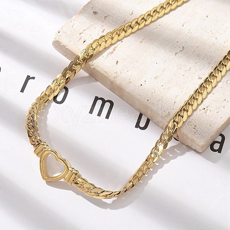 304 Stainless Steel Heart Cuban Link Chain Necklaces for Women NJEW-R012-03G-1