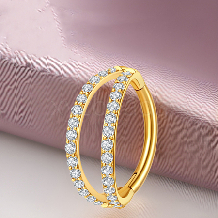 316 Surgical Stainless Steel Micro Pave Clear Cubic Zirconia 2 Line Hoop Cartilage Earrings WGDA01E-05-1