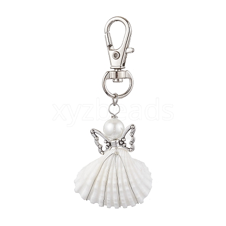 Angel Alloy & Wire Wrapped Natural Shell Pendant Decorations HJEW-JM02017-03-1