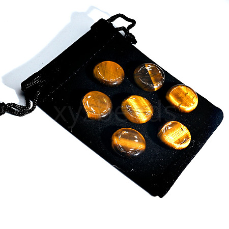 7Pcs Flat Round Natural Tiger Eye Rune Stones PW-WGF2DAF-07-1