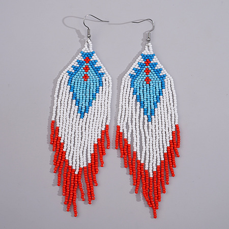 Glass Seed Beads Tassel Dangle Earrings MY1855-1-1