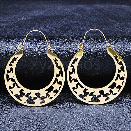 304 Stainless Steel Hollow Star Hoop Earrings EJEW-P248-08G-1