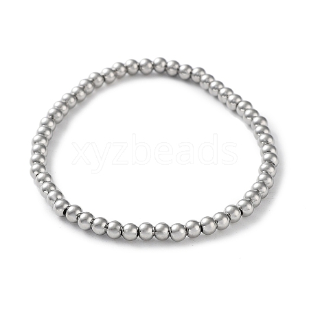 Non-Tarnish 316 Surgical Stainless Steel Round Beaded Stretch Bracelets BJEW-M305-01B-P-1