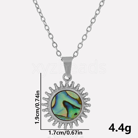 304 Stainless Steel Pave Natural Paua Shell Sun Pendant Necklaces WM7741-1-1