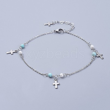 304 Stainless Steel Charm Anklets AJEW-AN00265-03-1
