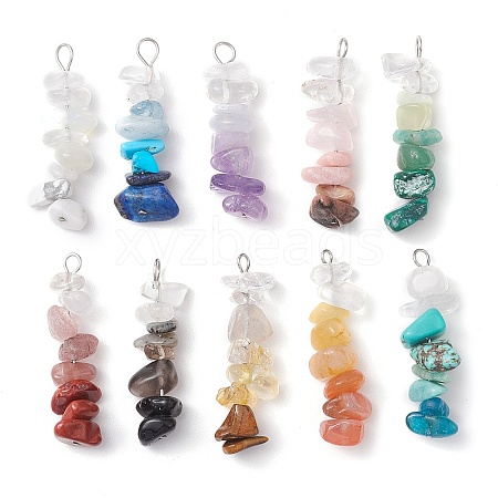 10Pcs 10 Styles Gradient Color Mixed Gemstone Chip Beaded Pendants PALLOY-JF02790-1