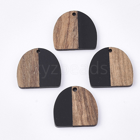 Resin & Walnut Wood Semi Circle Pendants X-RESI-T035-07A-1