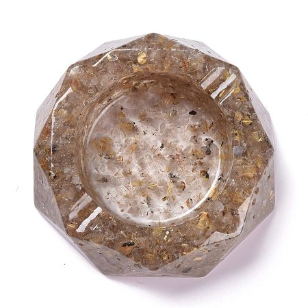 Resin with Natural Rutilated Quartz Chip Stones Ashtray DJEW-F015-07E-1