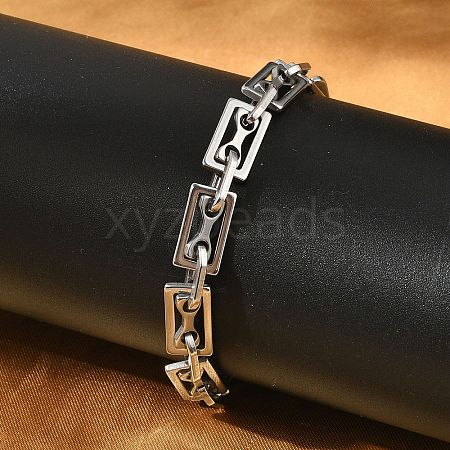 304 Stainless Steel Rectangle Link Chains Bracelets for Men & Women BJEW-D042-36P-1