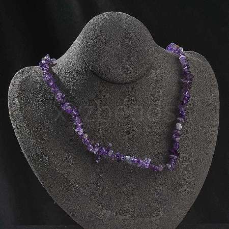 Natural Amethyst Chip Beaded Necklaces for Men Women NJEW-G159-01U-1