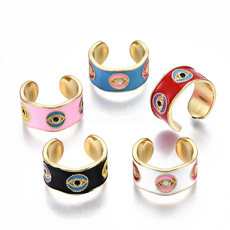 Brass Enamel Cuff Rings RJEW-T018-01G-NF-1