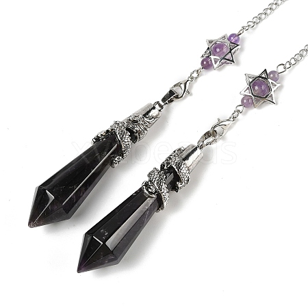 Natural Amethyst Cone Dowsing Pendulum Big Pointed Pendants AJEW-Z041-01J-AS-1