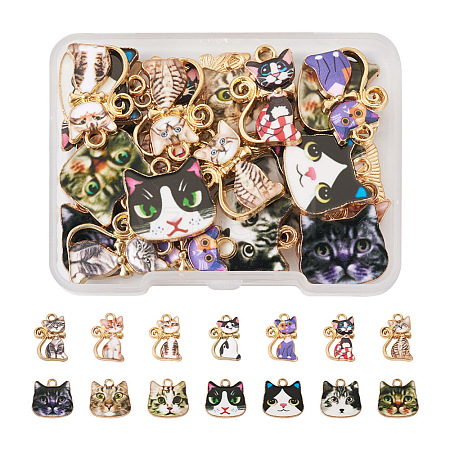 Boutigem 28Pcs 14 Style Printed Alloy Pendants FIND-BG0001-04-1