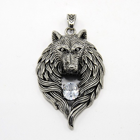 Retro Men's 304 Stainless Steel Steel Big Wolf Head Pendants STAS-O044-52B-1