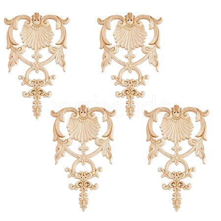 4Pcs Natural Solid Wood Carved Onlay Applique Craft WOOD-FH0002-37-1
