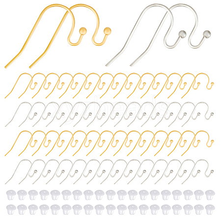 Beebeecraft 60Pcs 2 Colors 304 Stainless Steel Earring Hooks STAS-BBC0004-48-1