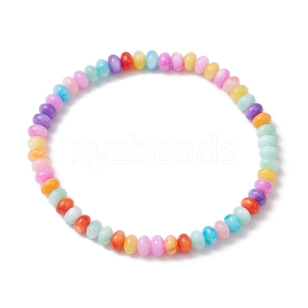 Rondelle Dyed Natural Freshwater Shell Beaded Stretch Bracelets for Women BJEW-JB10928-1