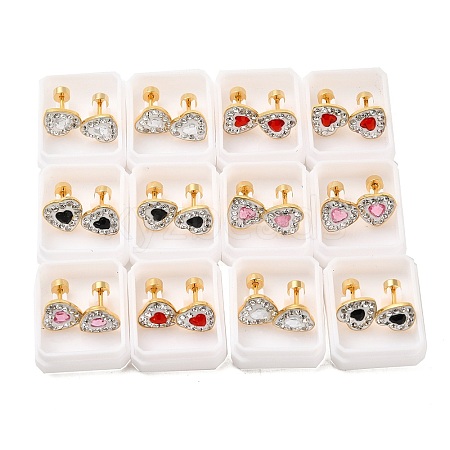 Heart Glass & Polymer Clay Rhinestone Ear Fake Plugs EJEW-H105-28G-1