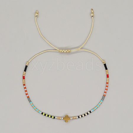 Cross & Glass Seed Braided Bead Bracelet KG3745-2-1