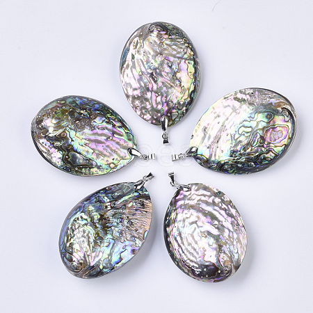 Double-Sided Natural Abalone Shell/Paua Shell Pendants SSHEL-N034-05-1