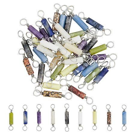 36Pcs 9 Styles Natural Mixed Gemstone Connector Charms PALLOY-AB00132-1