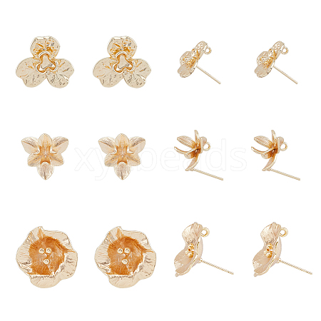 SUPERFINDINGS 12Pcs 3 Style Brass Stud Earring Findings KK-FH0004-86-1