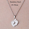 201 Stainless Steel Foot Print Pendant Necklace NJEW-OY001-07-3