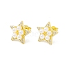Cubic Zirconia Star Stud Earrings with Glass Pearl EJEW-H086-07G-1