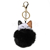 Imitation Rex Rabbit Fur Ball & PU Leather Cat Pendant Keychain X1-KEYC-K018-05KCG-04-1