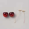 Red Resin Cherry Dangle Stud Earrings EJEW-SZC0003-01G-1