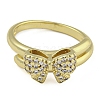 Bowknot Brass Micro Pave Clear Cubic Zirconia Open Cuff Double Rings RJEW-Z046-04G-03-3