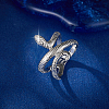 Anti-Tarnish Snake Shape Rhodium Plated Sterling Silver Wide Band Rings ZD1642-4-1