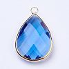 Golden Tone Brass Glass Teardrop Pendants GLAA-M006-A-21G-2