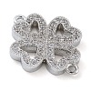 Rack Plating Brass Micro Pave Clear Cubic Zirconia Clover Connector Charms KK-A234-042P-2