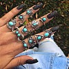 11Pcs Alloy with Synthetic Turquoise Finger Rings FS-WGB916C-01-1