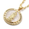 Flat Round with Virgin Mary Brass Micro Pave Cubic Zirconia Pendant Necklaces NJEW-S385-03A-G-2