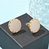 304 Stainless Steel Rose Quartz Flat Round Stud Earrings for Women EJEW-R010-01G-02-2