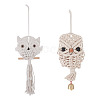 Crafans Owl Cotton Rope & Wood Beads Wind Chime Pendant HJEW-CF0001-05-6