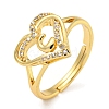 Heart with Letter Rack Plating Brass Micro Pave Clear Cubic Zirconia Adjustable Rings for Women RJEW-I105-01G-C-1