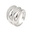 Multi-layer Brass Micro Pave Clear Cubic Zirconia Open Cuff Rings for Women RJEW-A046-16P-1