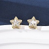 Brass Micro Pave Clear Cubic Zirconia Stud Earrings EJEW-C174-02C-G-1