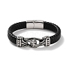 Men's Braided Black PU Leather Cord Bracelets BJEW-K243-35AS-1