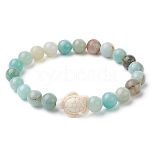 Natural Flower Amazonite Round & Synthetic Turquoise Turtle Beaded Stretch Bracelet for Women BJEW-JB09700-01