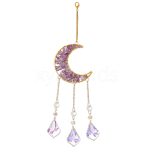 Hanging Moon Sun Catcher with Teardrop Glass Prisms for Windows HJEW-PH01733-01