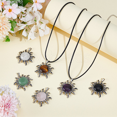 6Pcs 6 Styles Zinc Alloy Pave Gemstone Pendants G-GA0001-81-1